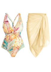 Monokini with yellow sarong - WomanLikeU