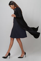 Navy Scuba Dress with Black Long Shrug - WomanLikeU