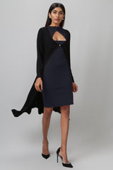 Navy Scuba Dress with Black Long Shrug - WomanLikeU