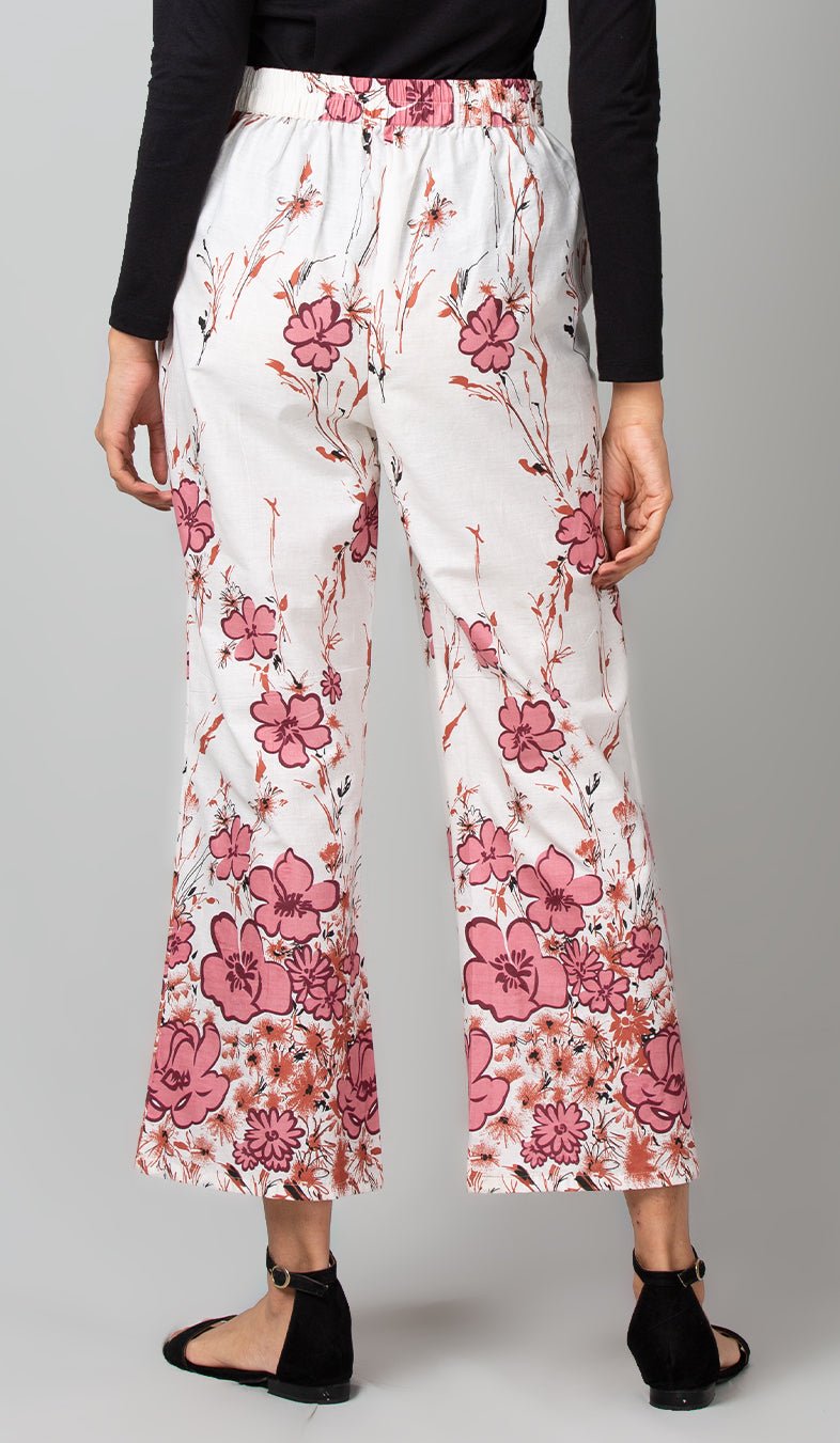 Pink and White Floral Printed Palazzo - WomanLikeU