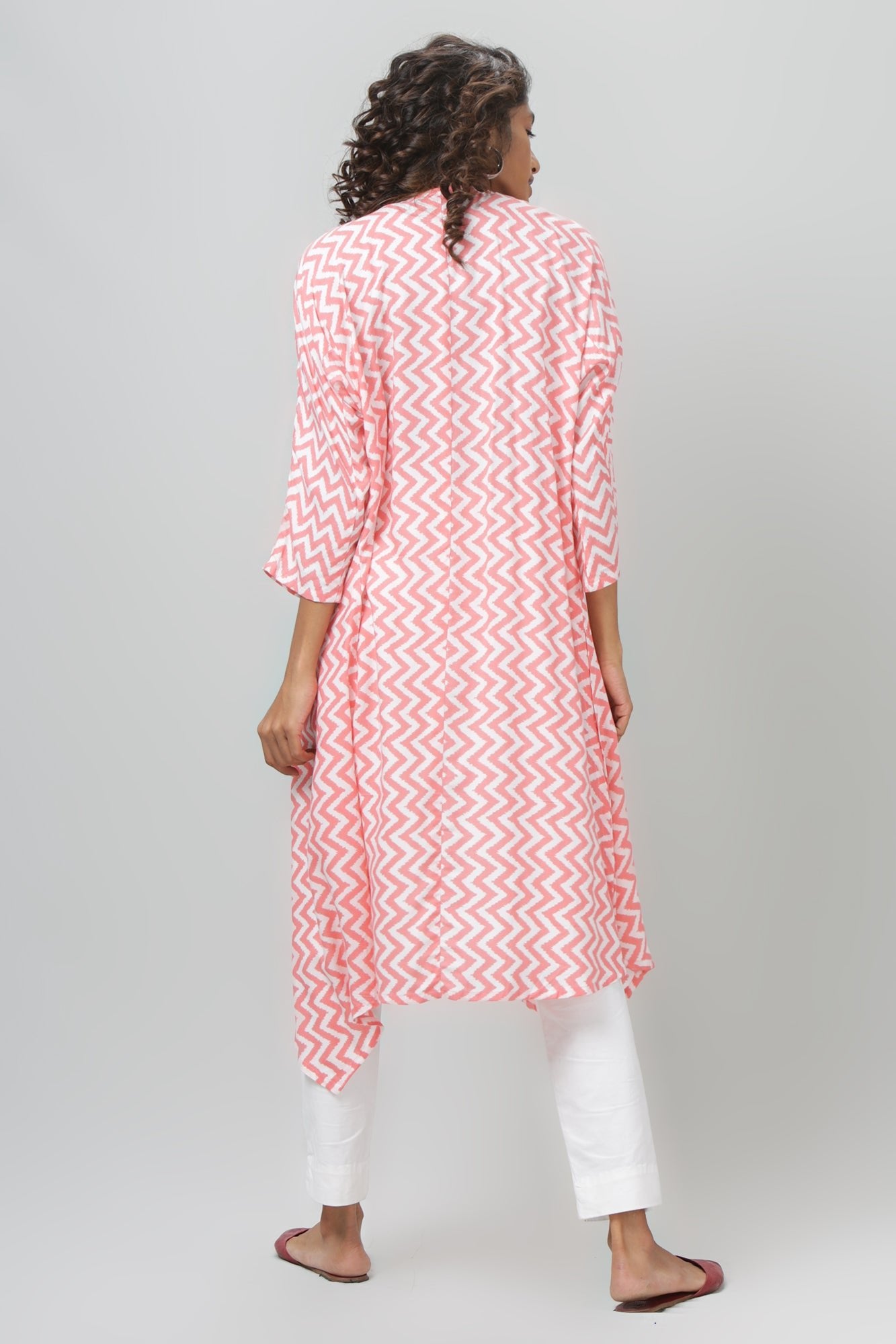 Pink and White Striped Asymmetric Shrug - WomanLikeU