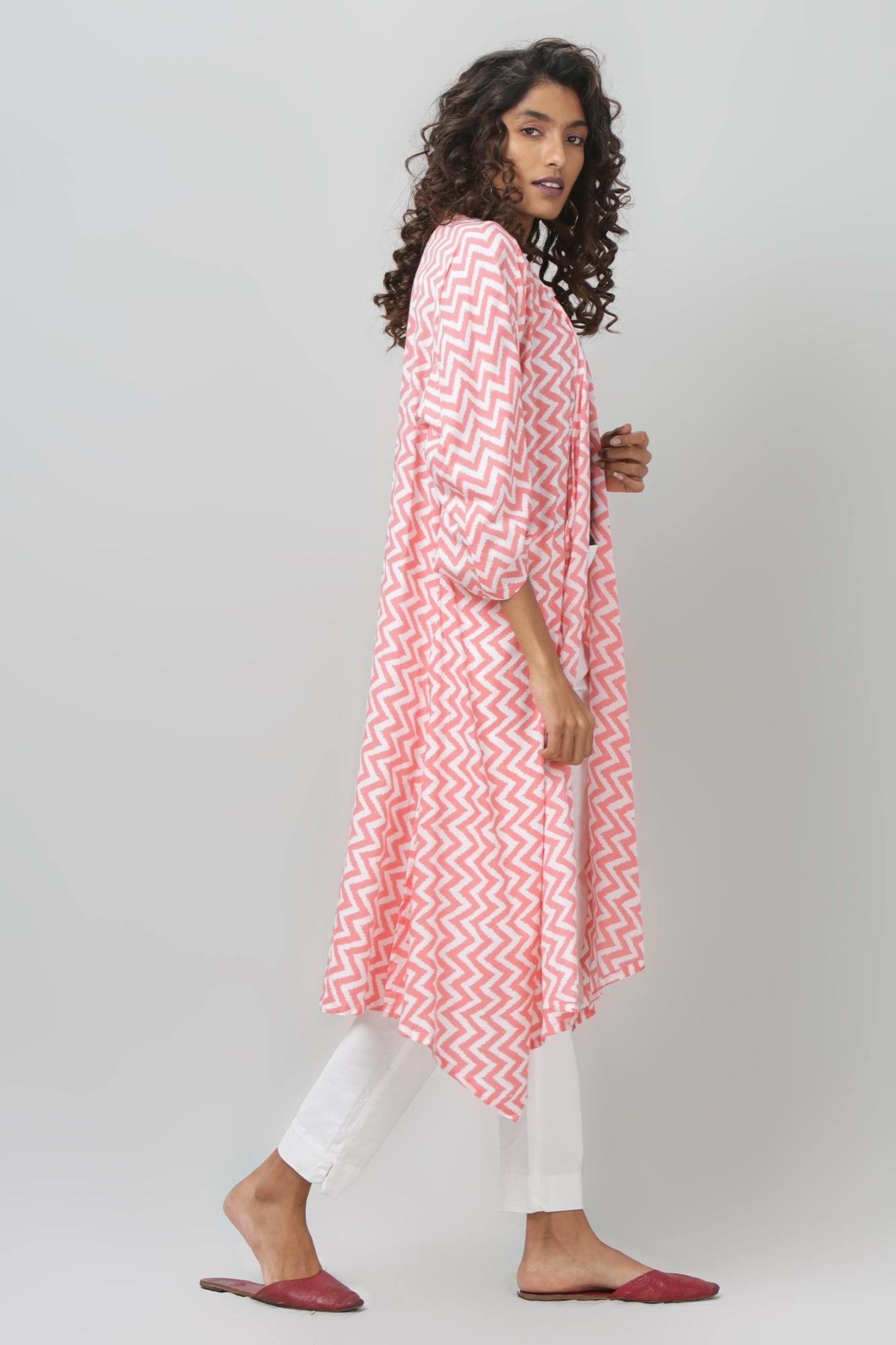 Pink and White Striped Asymmetric Shrug - WomanLikeU