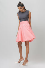 Pink Knee Length Flared Skirt - WomanLikeU