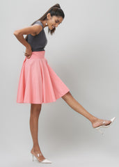 Pink Knee Length Flared Skirt - WomanLikeU