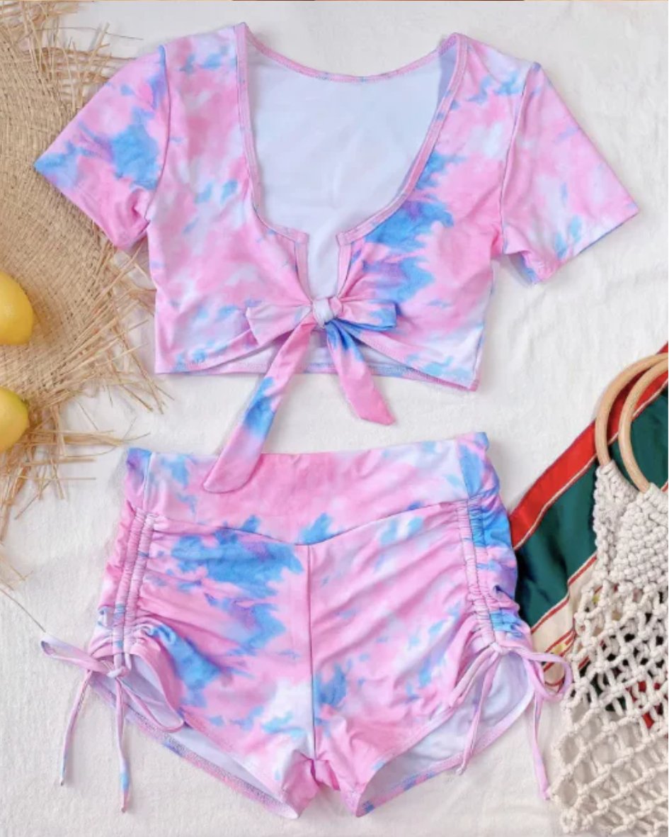 Pink Marble Print Swimwear set - WomanLikeU