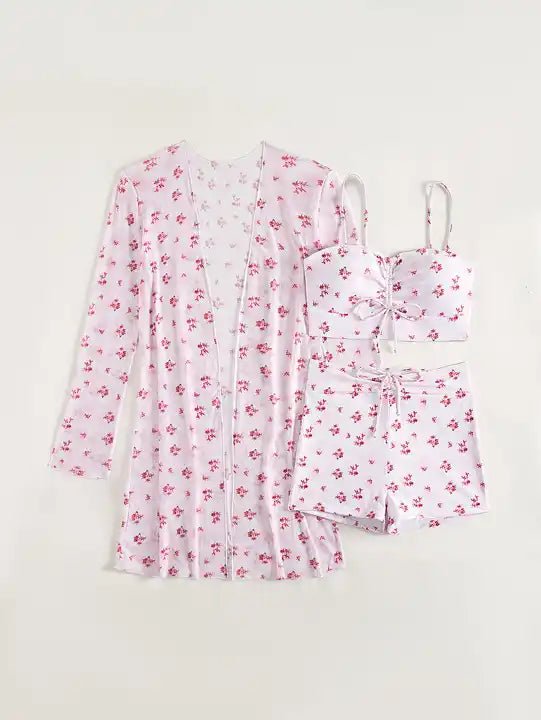 Pink Printed Tankini with a Shrug - WomanLikeU