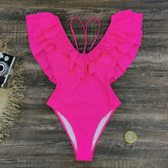 Pink Ruffled Monokini - WomanLikeU