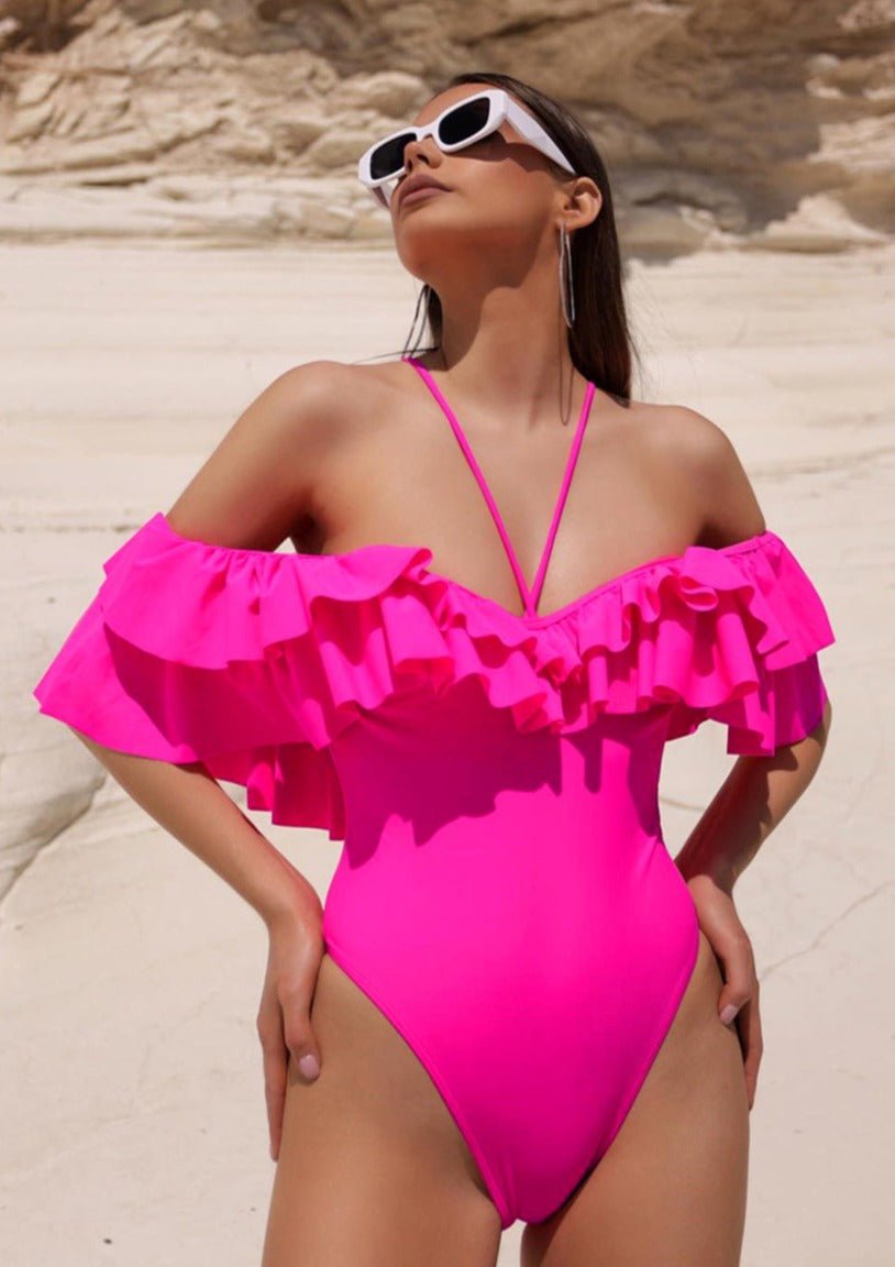 Pink Ruffled Monokini - WomanLikeU