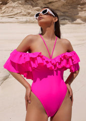 Pink Ruffled Monokini - WomanLikeU