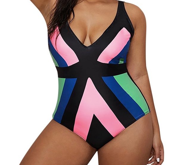 Plus size striped Monokini - WomanLikeU