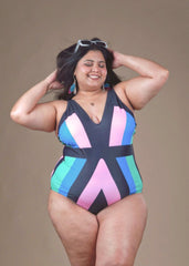 Plus size striped Monokini - WomanLikeU