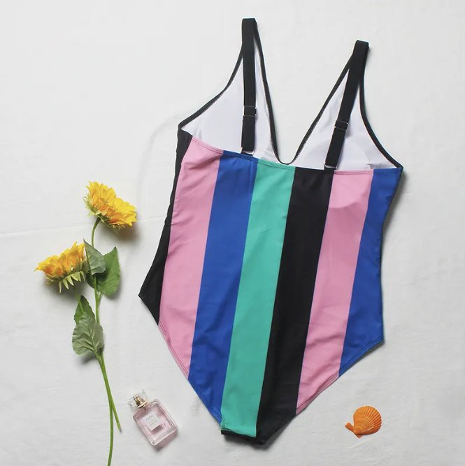 Plus size striped Monokini - WomanLikeU