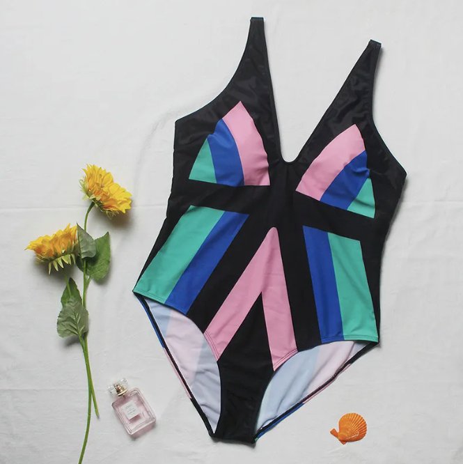 Plus size striped Monokini - WomanLikeU