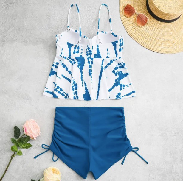 Printed Blue Tankini - WomanLikeU