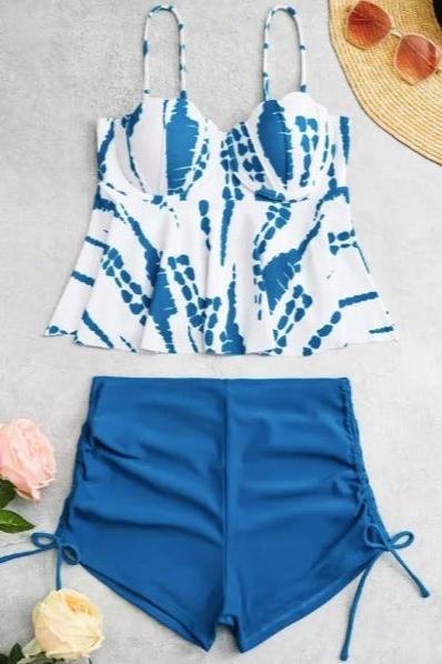 Printed Blue Tankini - WomanLikeU