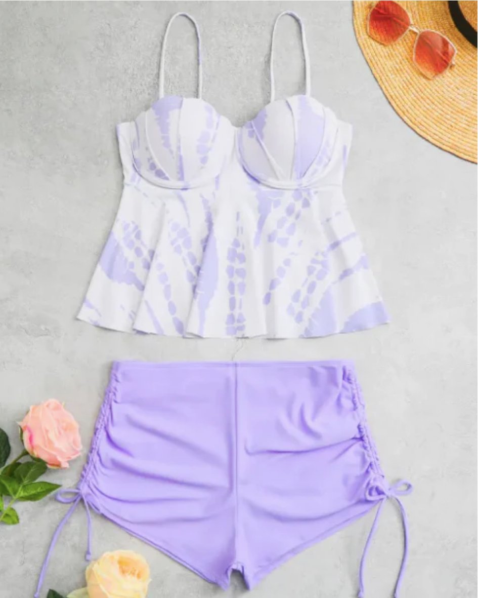Printed Lilac Tankini - WomanLikeU