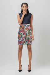 Printed Skirt with Grey Sleeveless Top - WomanLikeU