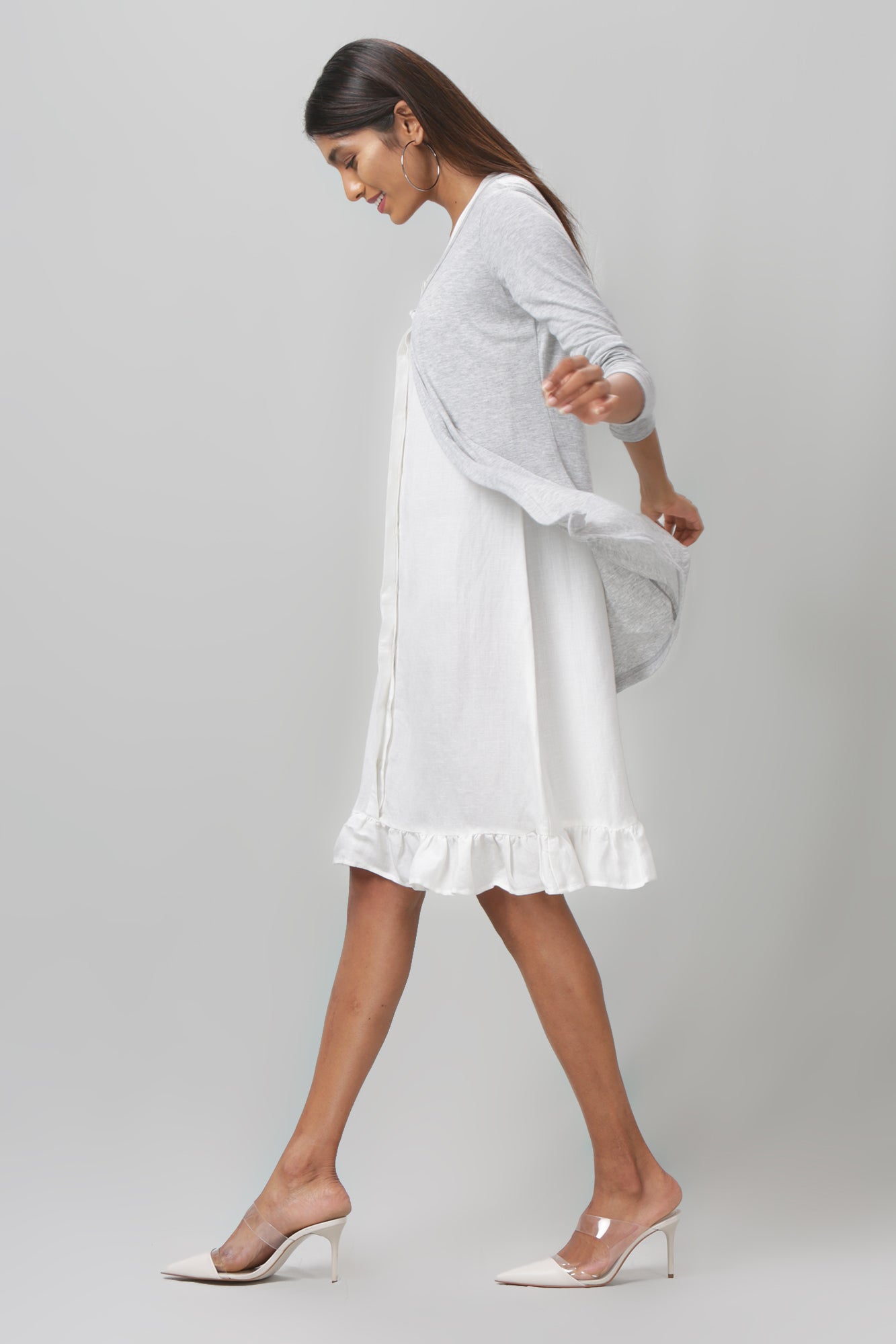 White dress with grey short shrug - WomanLikeU