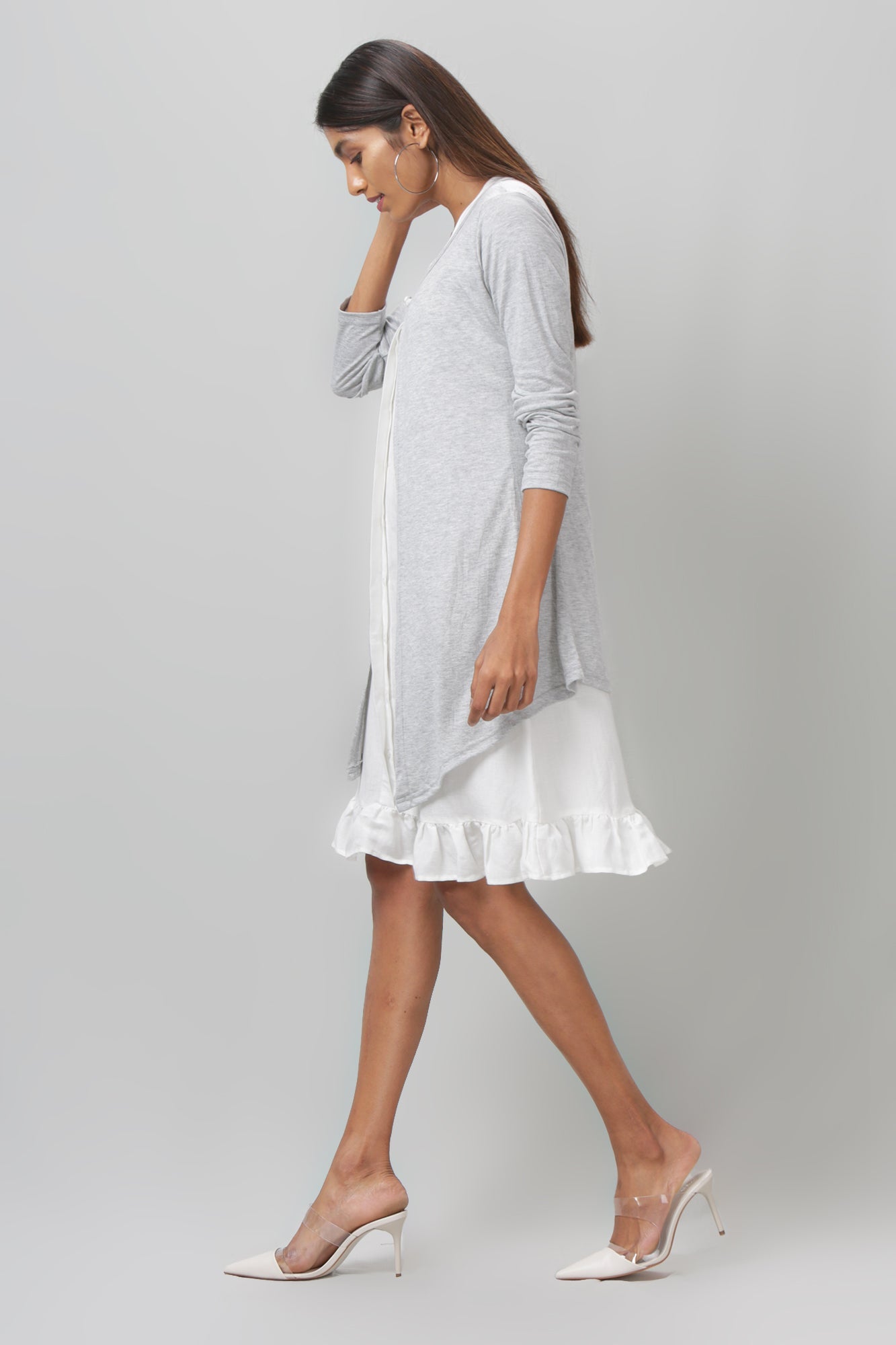White dress with grey short shrug - WomanLikeU