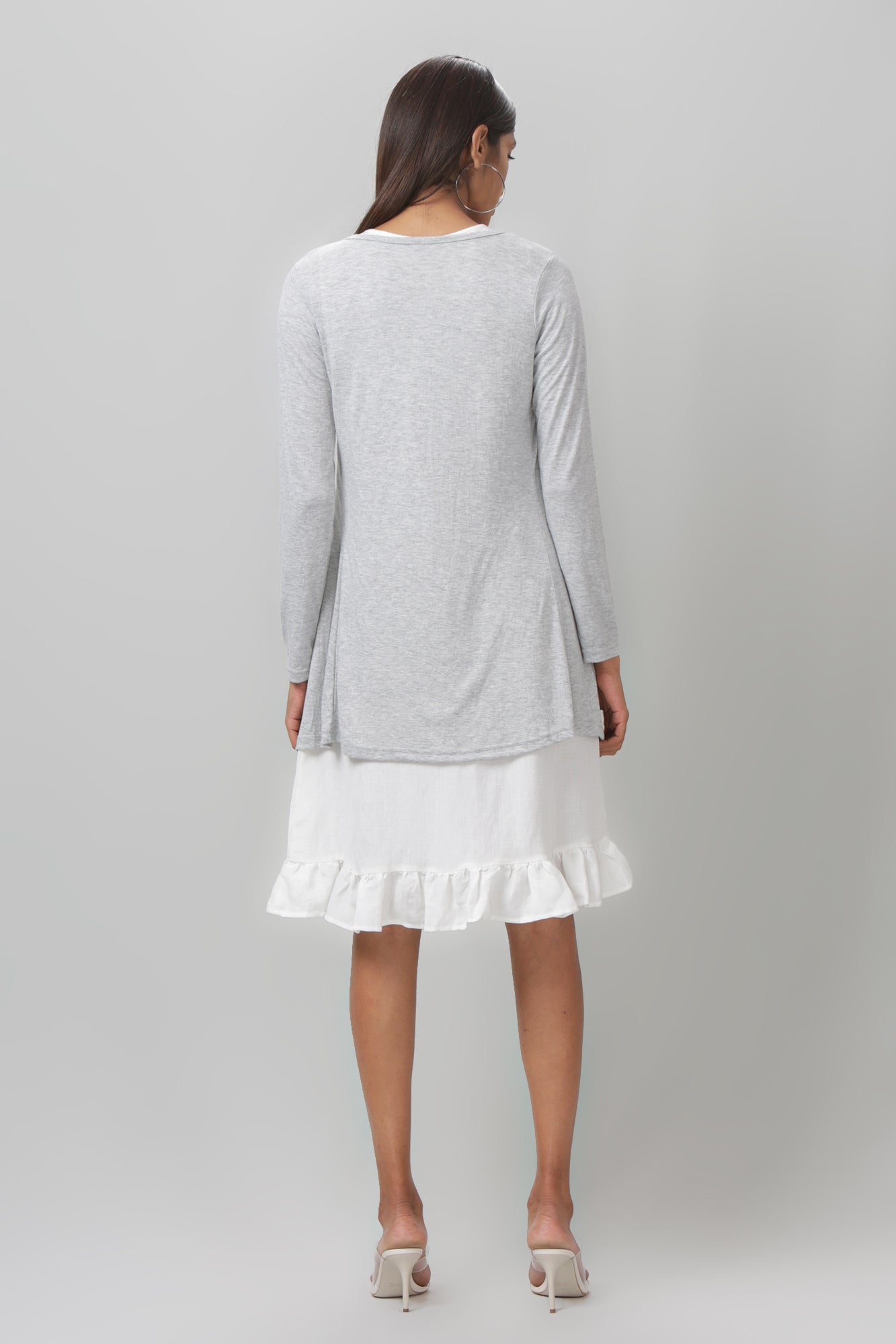 White dress with grey short shrug - WomanLikeU