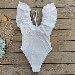 White Ruffled Monokini - WomanLikeU